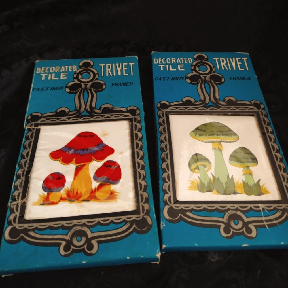 Framed Cast Iron Mushroom Trivets- Made in Japan